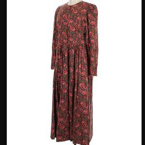 Vintage Laura Ashley Floral Dress Sz 8 Brown Pink Sleeve Basque Waist Wool Blend
